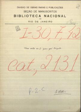 Una carta de D. Juan J. Brizuela, dirigida al Ministro de Relaciones Exteriores de Paraguay, Jose Berges.