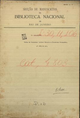 Carta del General Francisco Isidoro Resquín al Encargado del Ministro de Guerra y Marina de Paraguay.