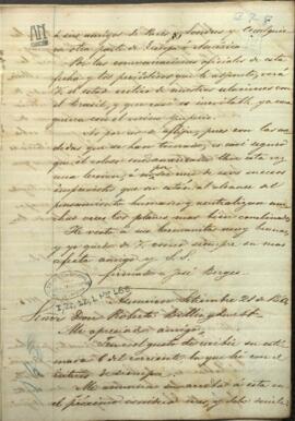 Carta de Jose Berges, Ministro de Relaciones Exteriores de Paraguay, a Robert Billinghurst.