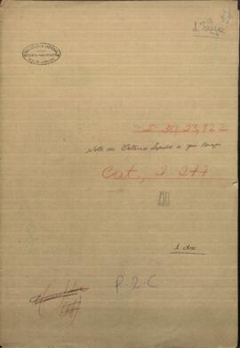 Nota de Octavio Lapido, Ministro Extraordinario de Uruguay en Paraguay, al Ministro de Relaciones Exteriores de esta República, Jose Berges.