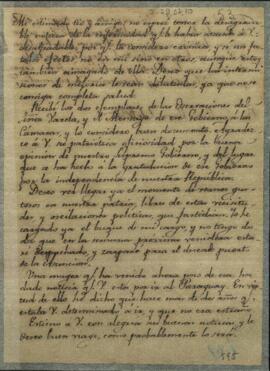 Carta de Manuel Peña enviado de Paraguay junto al gobierno de Buenos Aires, avisando a Juan Andrés Gelly haber recibido los documentos que mandó.