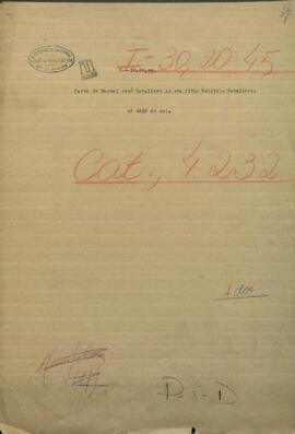 Carta de Manuel Jose Cavallero a su hijo Euloizio Cavallero, sobre algunos objetos que le mandó.