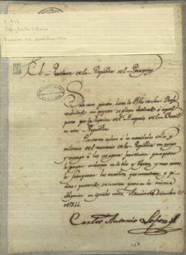 Permiso de Carlos Antonio López, solicitando el auxilio y la liberación necesaria a los mensajeros que conducen documentos oficiales.