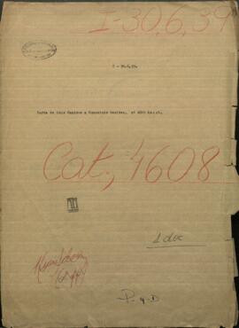 Carta de Luis Caminos, 1° Oficial del Ministerio de Hacienda de Paraguay a Gumersindo Benítez.