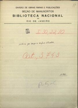 Nota de Jose Berges, Mtro. de Relaciones Exteriores de Paraguay a Rufino de Elizalde, Mtro. argentino.