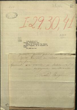 Oficio de Plenipotenciario de Prusia, en misión especial en Uruguay Friedrich Von Gulich, al Ministro de Relaciones Exteriores del Paraguay.