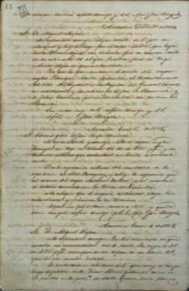 Carta de Jose Berges, Ministro de Relaciones Exteriores de Paraguay, a Jose Rufo Caminos, Cónsul General de Paraguay en la ciudad de Paraná.