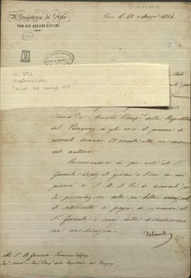 Carta del Ministro de los Negocios Extranjeros de Cerdeña, Dabormida al general Francisco Solano López.