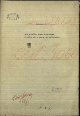 Carta de Carmelo Bruguez al Mtro. de Relaciones Exteriores de Paraguay, Jose Berges.