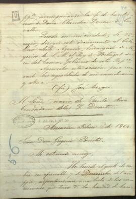 Carta de Jose Berges, Ministro de Relaciones Exteriores de Paraguay, a Gregorio Benitez, Secretario de Paraguay en París.