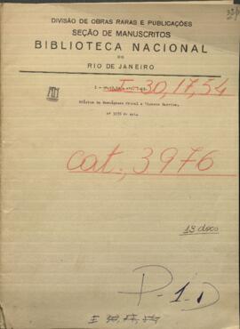 Oficios de Hermógenes Cabral, Comandante de Alto Paraguay, dirigidos a Vicente Barrios.