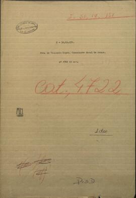 Nota de Venancio López, Comandante Gral. de Armas de Asunción.