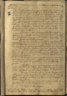 Oficio de José Berges Ministro de Relaciones Exteriores del Paraguay a William Doria, Encargado de negocios de Gran Bretaña.