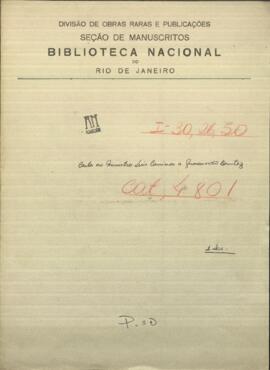 Carta del Ministro, Luis Caminos, a Gumesindo Benítez.