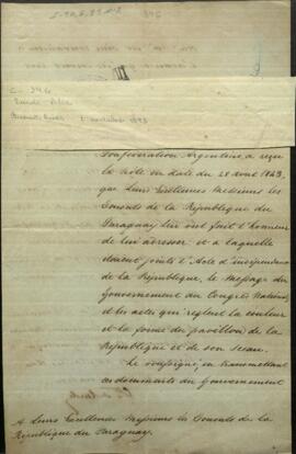 Carta del ministro plenipotenciario de Francia en la Confederación Argentina, Conde de Lurde, a los cónsules de la República de Paraguay.