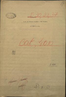 Carta de Elizano Aquino a Jose Berges, Mtro. de Relaciones Exteriores de Paraguay.