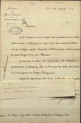Carta de Drounyn de Lhuys Edouard, Ministro de Relaciones Exteriores de Francia, al General Francisco Solano López.