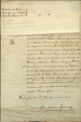 Carta del Consul del Estado de Buenos Aires en Paraguay, Pedro Martinez, dirigida al Ministro, Nicolás Vasquez.
