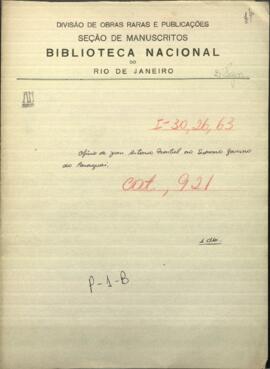 Oficio de Juan Antonio Montiel, dirigido al supremo gobierno de Paraguay.