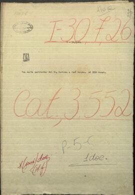 Una carta particular del Señor Barbosa, ex-cónsul General del Brasil, a Jose Berges, Mtro. de Relaciones Exteriores de Paraguay.