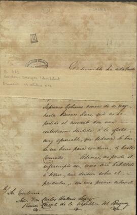 Oficio de Georges John Robert Gordon, enviado británico en misión particular, a Carlos Antonio López, agradeciendo la oferta de un barco.