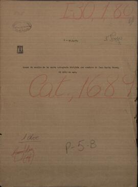 Acuse de recibo de la carta autógrafa dirigida por conducto de D. Juan M. Perez al Gobierno del E. O. Uruguay.