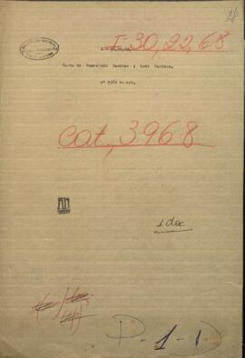 Carta de Gumesindo Benitez, a Luis Caminos, Secretario del Ministerio de Hacienda de Paraguay.