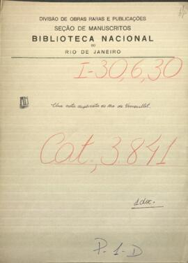 Una nota duplicada de Mo. de Vernouillet, a Jose Berges, Mtro. de Relaciones Exteriores de Paraguay.