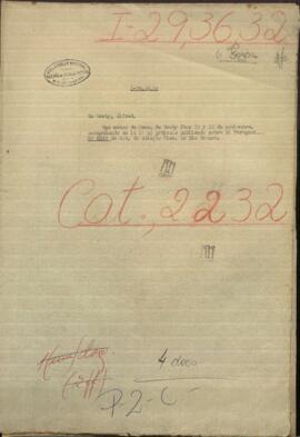 Dos notas del Monseñor Du Graty, Cónsul de Paraguay en Bruxelas, a Jose Berges, Ministro de Relaciones Exteriores de Paraguay.