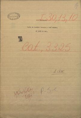 Carta de Candido Bareiro, Ministro de Paraguay en Francia dirigida a Jose Berges, Ministro de R.E. de Paraguay.