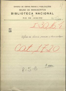 Oficio del Comandante Militar de Villa Occidental, Luciano Miranda a Venancio López, Ministro de Guerra y Marina.