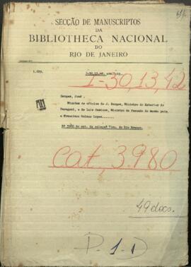 Minutas de oficios de Jose Berges, Mtro. de Relaciones Exteriores de Paraguay.