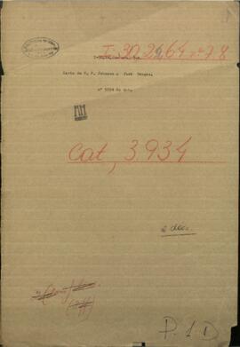 Carta de W. F. Johnson, Comandante de Cañonera inglesa Dotterell a José Berges, Mtro. de Relaciones Exteriores de Paraguay.