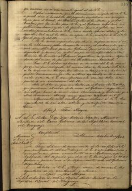 Oficio de José Berges Ministro de Relaciones Exteriores del Paraguay a Carlos Calvo, Encargado de Negocios.