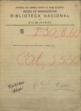 Carta de Felix Egusquiza, Agente Comercial al Mtro. de Relaciones Exteriores de Paraguay, Jose Berges.