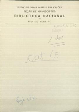 Oficio de Thomas de Ortega a Joaquín de Alós comunicando su llegada al puerto de Villa Real de Concepción
