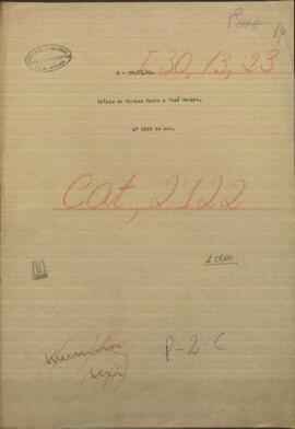 Oficio de Carlos Calvo, Encargado de Negocios de Paraguay en Francia, al Ministro Jose Berges.