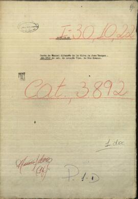 Carta de Manuel Alfageme de la Oliva, Redactor del jornal El Mercantil Español a Jose Berges.