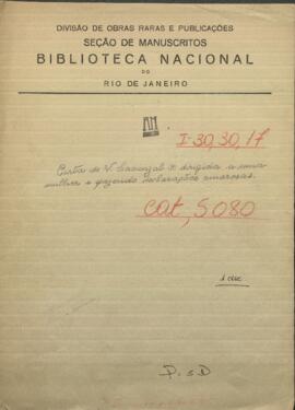 Carta de V. Lacunzal dirigida a una mujer y declarando su amor.