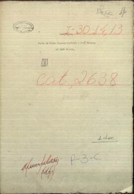 Carta de Pedro Vicente Martínez, al Ministro de Relaciones Exteriores de Paraguay, Jose Berges.