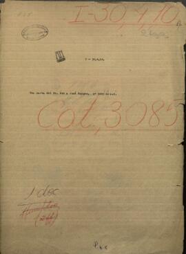 Una carta del Señor Kob, solicitando servir al consulado de la República, dirigida a Jose Berges, Ministro de Relaciones Exteriores de Paraguay.