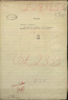 Una carta del Sr. Carlisle Mandeville, al Ministro de Relaciones Exteriores de Paraguay, Jose Berges.