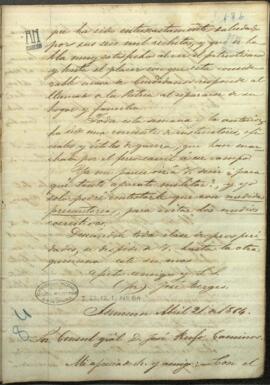 Carta de Jose Berges, Ministro de Relaciones Exteriores de Paraguay, a Jose Rufo Caminos, Cónsul de Paraguay.