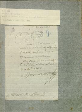Carta de Sebastián Esteche a Manuel Gutiérrez, Gobernador Intendente del Paraguay, enviando un conjunto de documentos