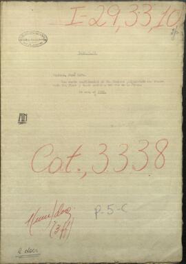 Una carta confidencial del Señor Caminos, dirigida a Jose Berges, Ministro de Relaciones Exteriores de Paraguay.