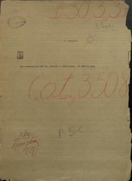 Una comunicación del Señor Caminos, dirigida a Jose Berges, Mtro. de Relaciones Exteriores de Paraguay.