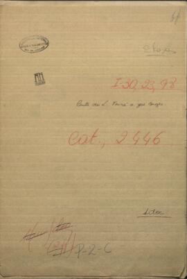 Carta de Cónsul de Paraguay en París, Ludovico Tenré al Ministro de Relaciones Exteriores de Paraguay Jose Berges.