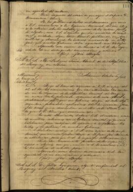 Oficio de José Berges Ministro de Relaciones Exteriores del Paraguay a Felix Egusquiza, Agente Comercial.