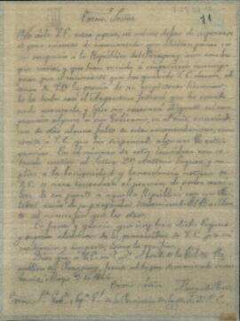 Carta de Manuel Peña al Gobernador General y Capitán de la Provincia de Santa fe, Pascual Echague, que Antonio Esquer fuese en viaje de comercio al Paraguay.