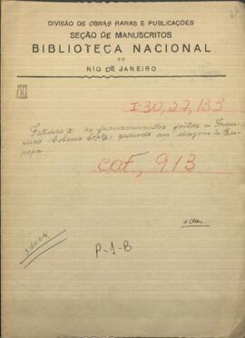 Facturas de los hechos provistos a Francisco Solano López, cuando estuvo de  viaje en Europa.